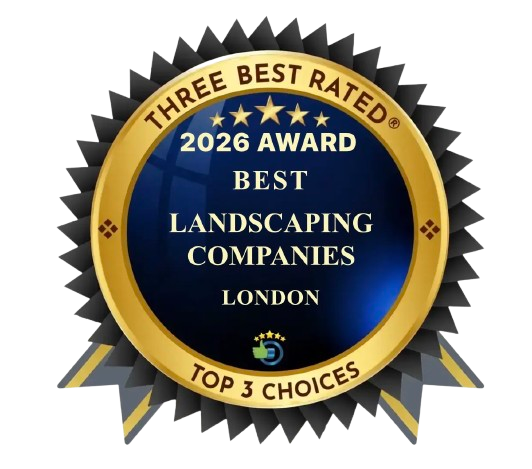 Gold and black award badge reading “2026 Best Landscaping Companies London” and “Top 3 Choices”
