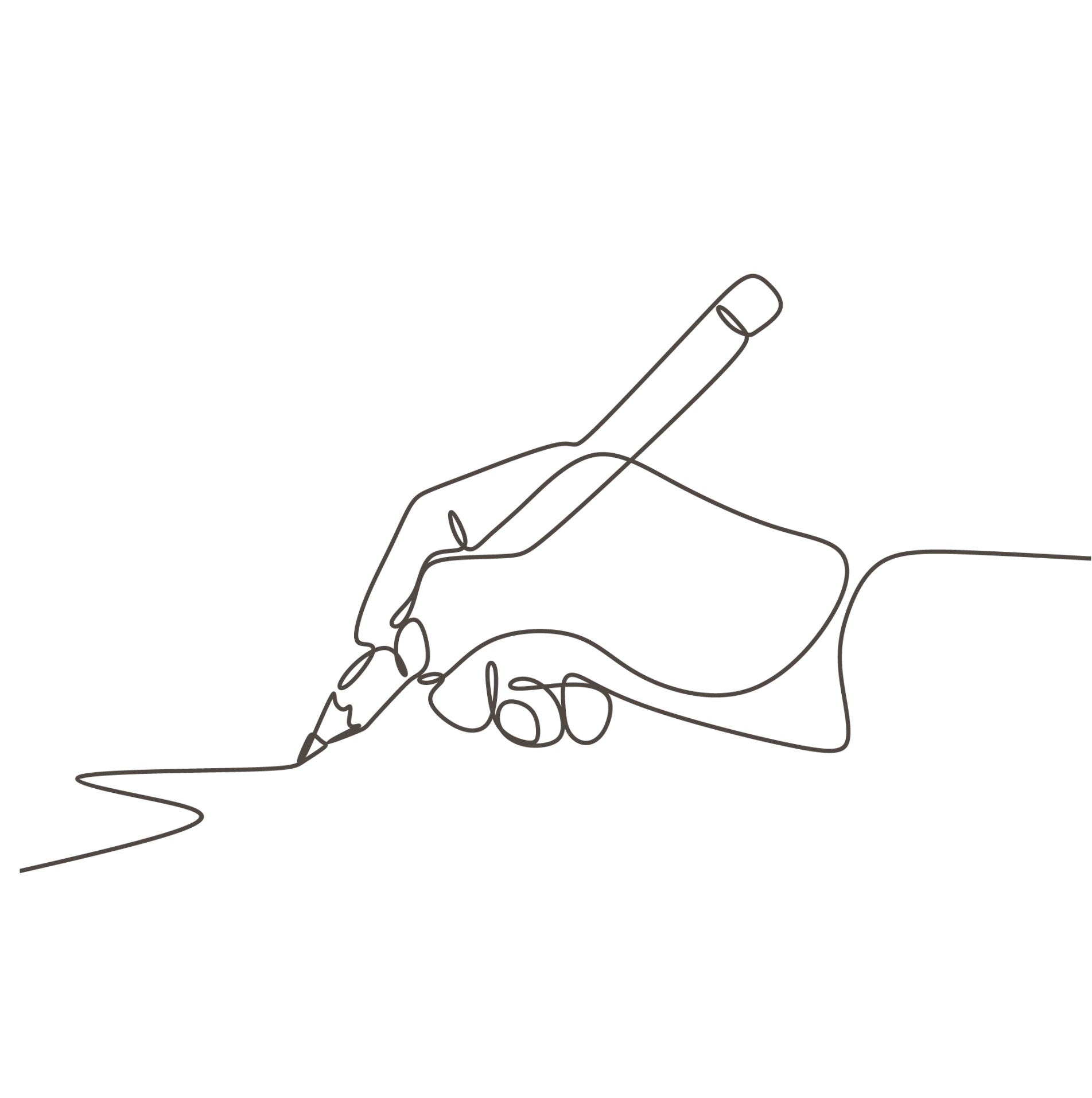 A hand holding a pencil, writing a line.