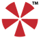 Red and white starburst logo with 