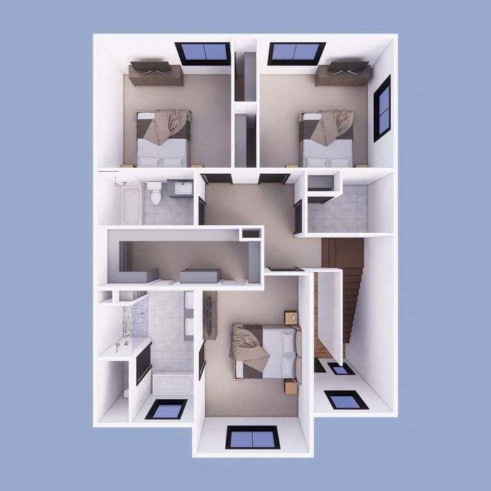 An aerial view of the second floor of a house
