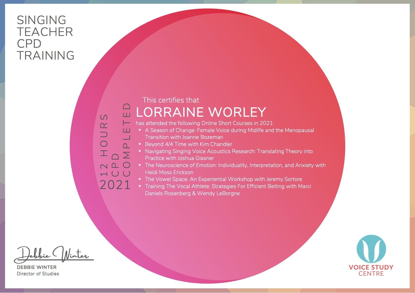 Lorraine Worley CPD Certificate