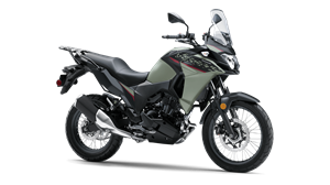 A motorcycle is parked on a white background.
