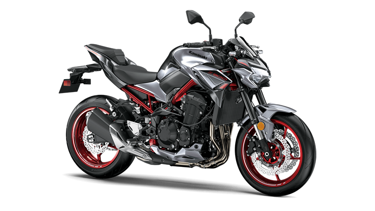 A black and red motorcycle on a white background.