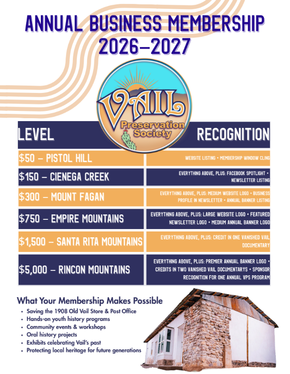 Annual business membership 2026-2027 poster with tiers, recognition details, and mountain cabin photo