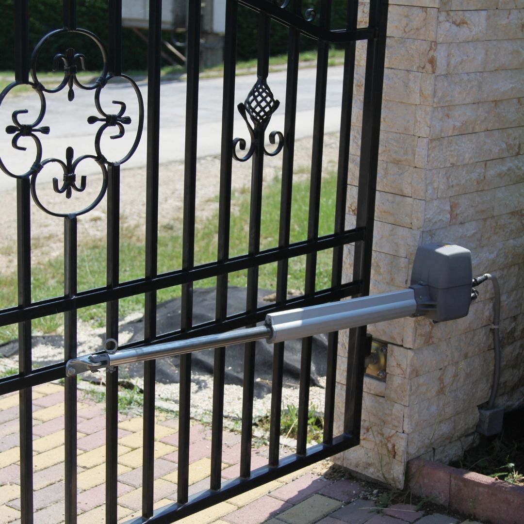Driveway gate hinge close up