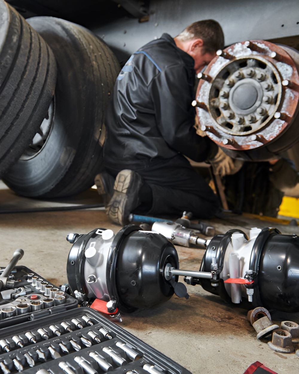 A Man is Working on a Truck in a Garage — Gillies Enterprises Pty Ltd In Walgett, NSW