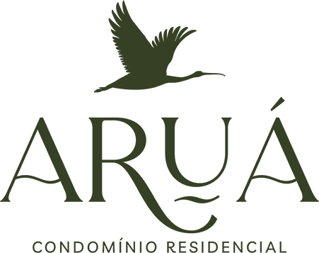 Logotipo da Arụá Residencial com um pássaro verde-escuro voando acima do nome em um fundo branco.