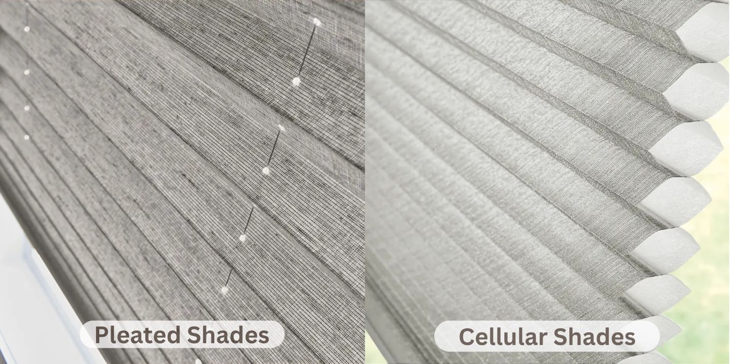 An image comparing Graber® pleated shades and cellular shades side-by-side to see the differences