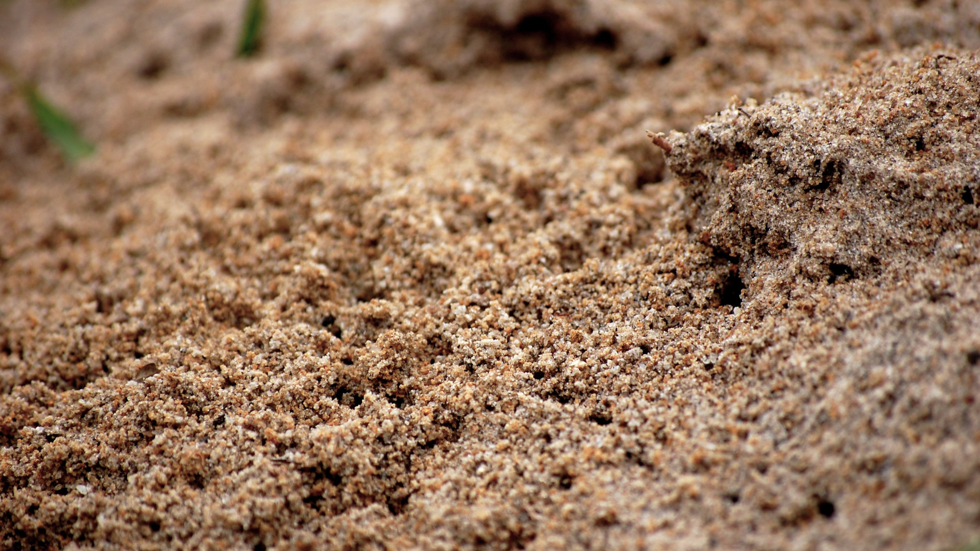 Close-up of sandy brown soil with small pebbles and rough texture
