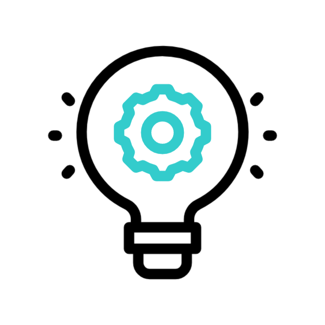 Lightbulb icon with a gear inside, suggesting an idea or solution.