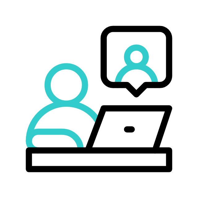 Person using laptop in video call with another person.