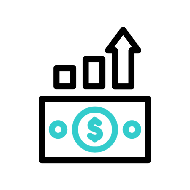 Money with a rising bar graph and arrow, indicating financial growth.