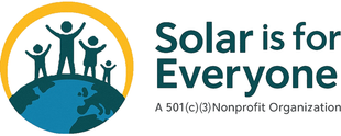 Logo reading “Solar is for Everyone” with three people over a globe and a sun icon.