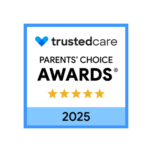 TrustedCare Parents’ Choice Awards badge with five gold stars and 2025 in blue