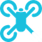Turquoise drone icon with four rotors and a human-like body shape