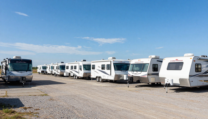 Outdoor RV and trailer storage at Sunflower RV Park Belleville KS