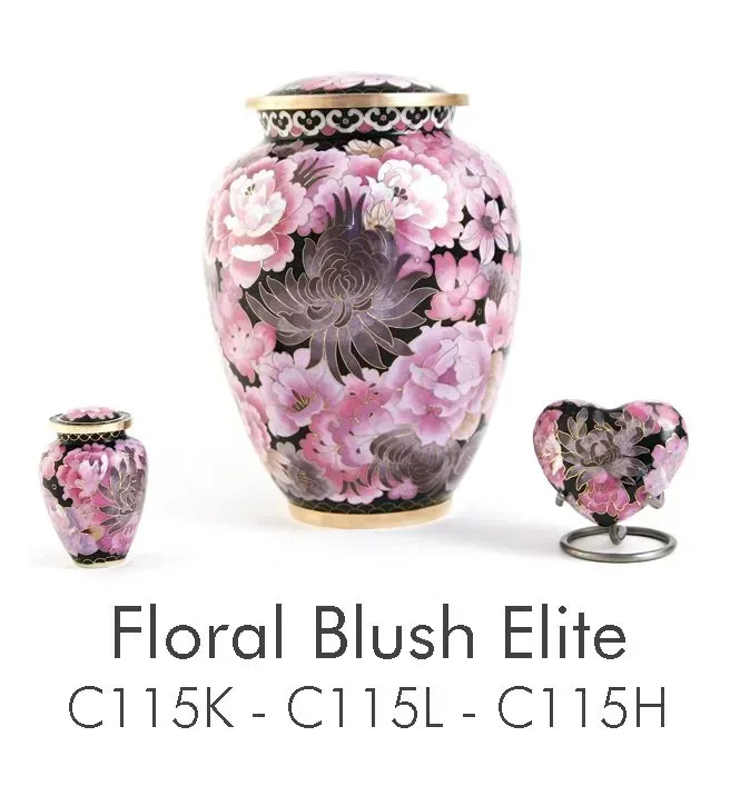 A vase with pink flowers on it and the words floral blush elite