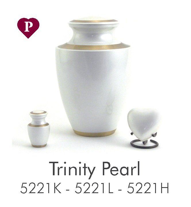 A white urn with gold trim and a smaller urn