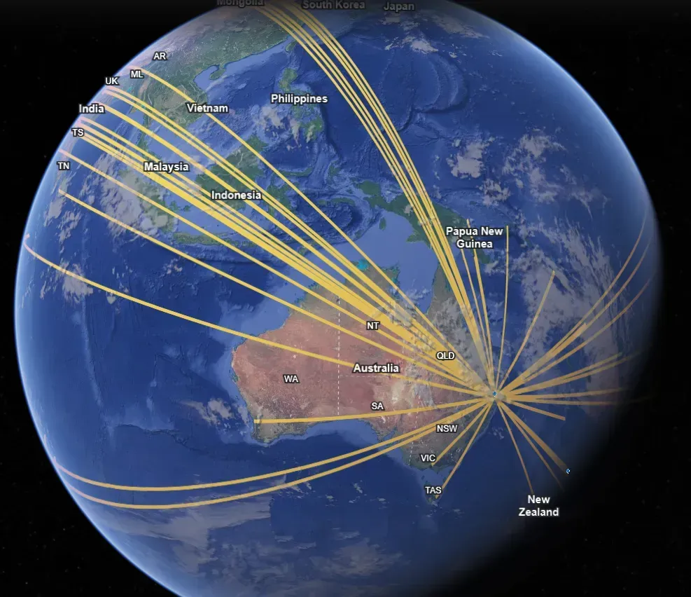 A map of the earth shows a lot of connections