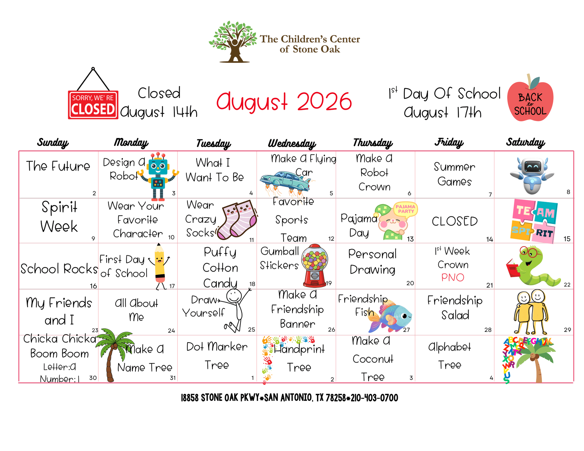 Stone Oak Children’s Center Calendar