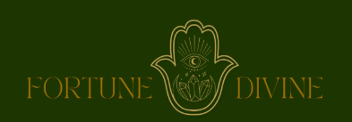 A logo for fortune divine with a hamsa hand and an all seeing eye.
