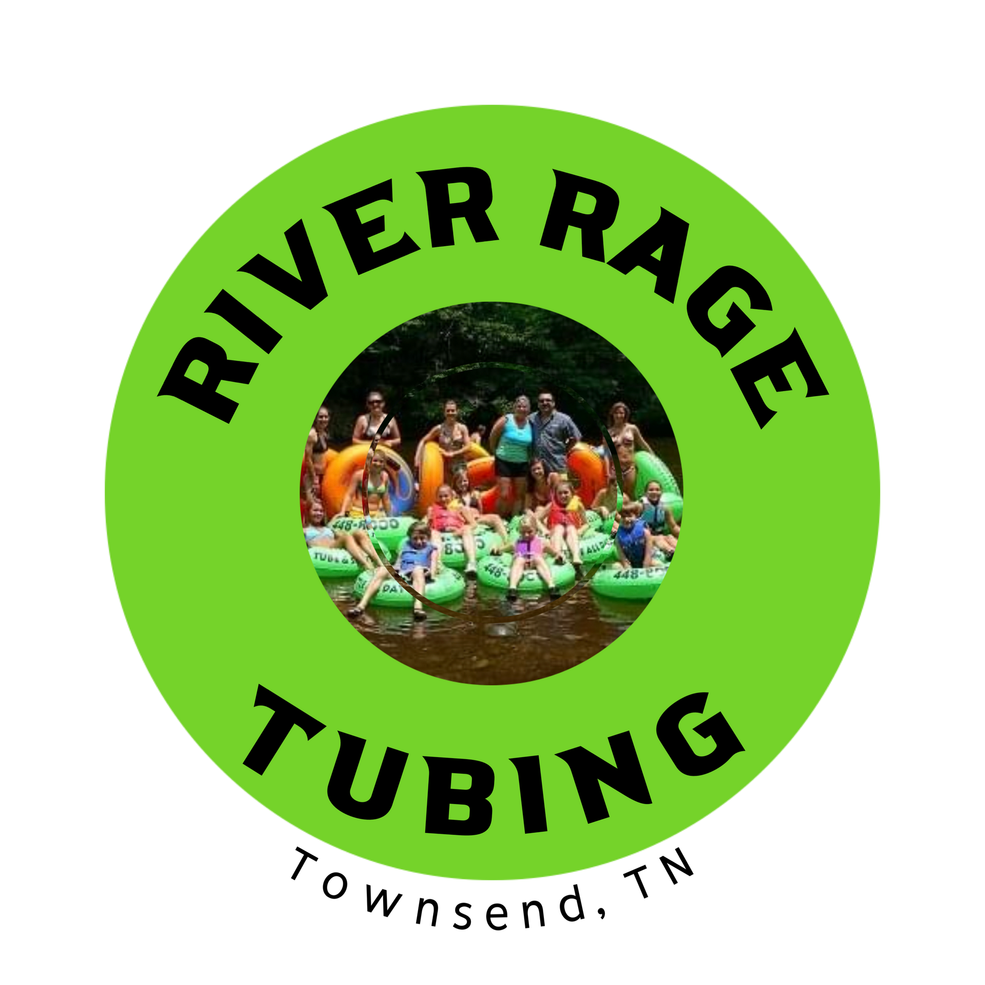 A logo for river rage tubing in townsend tn