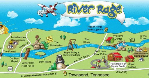 A map of river rage in townsend tennessee