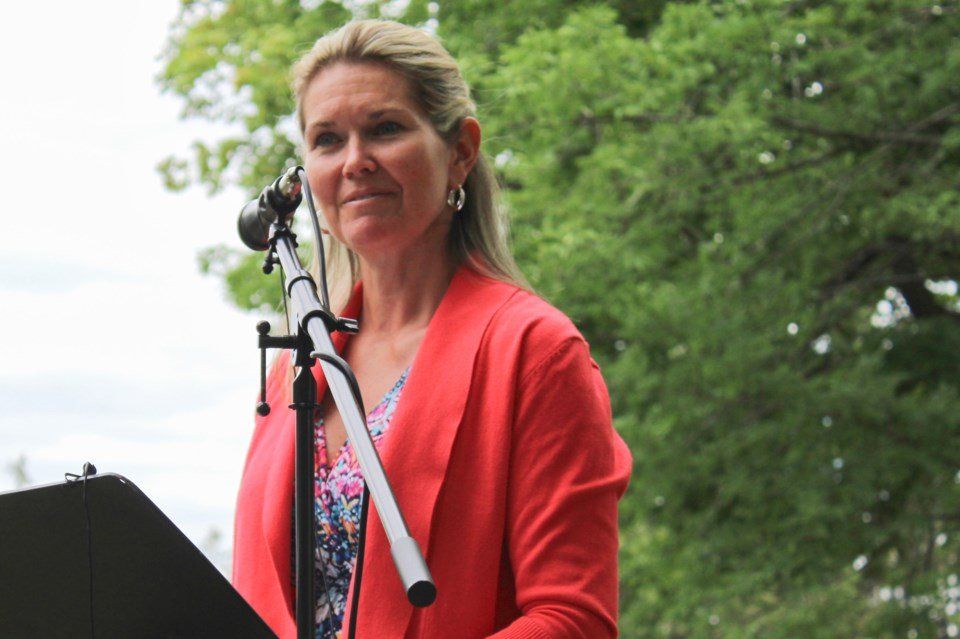 Simcoe North MPP Jill Dunlop speaks to the crowd at the unveiling of the Remember Every Name monument at the HRC cemetery in 2019. Nathan Taylor/OrilliaMatters File Photo Simcoe North MPP Jill Dunlop speaks to the crowd at the unveiling of the Remember Every Name monument at the HRC cemetery in 2019. Nathan Taylor/OrilliaMatters File Photo