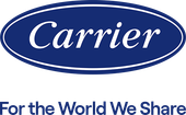Carrier logo with blue oval and white text, tagline “For the World We Share” below