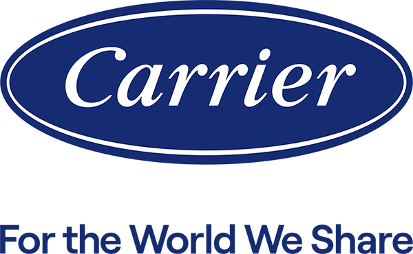 Carrier logo with blue oval and white text, tagline “For the World We Share” below