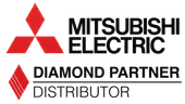Mitsubishi Electric Diamond Partner Distributor logo in red, black, and gray on a white background