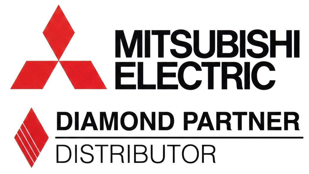 Mitsubishi Electric Diamond Partner Distributor logo in red, black, and gray on a white background