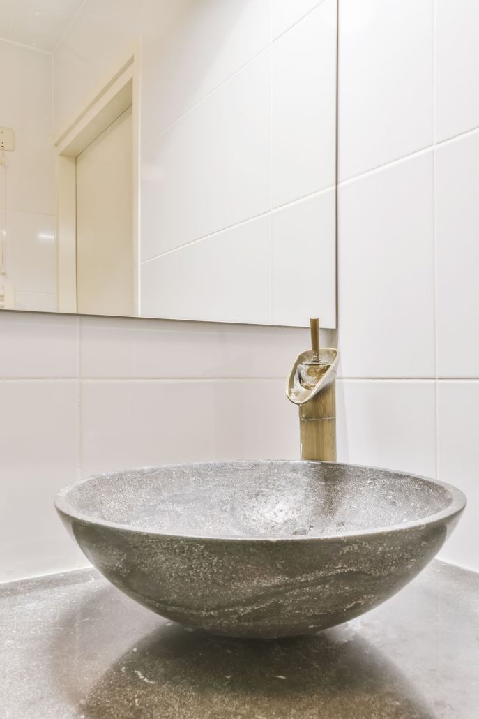 white tile and sink