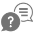 Black and white speech bubbles, one with a question mark and one with text lines