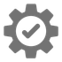 Black gear icon with a white circle and checkmark inside