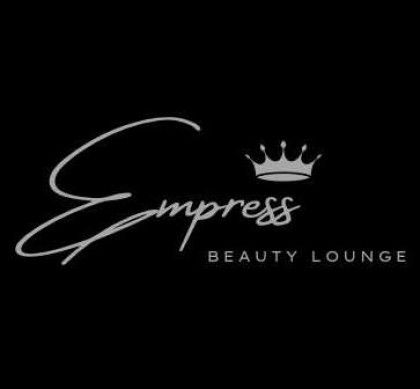 Logo for Empress Beauty Lounge: elegant script text and a crown icon in silver on a black background.