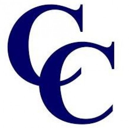 A dark blue logo consisting of two interlocking uppercase