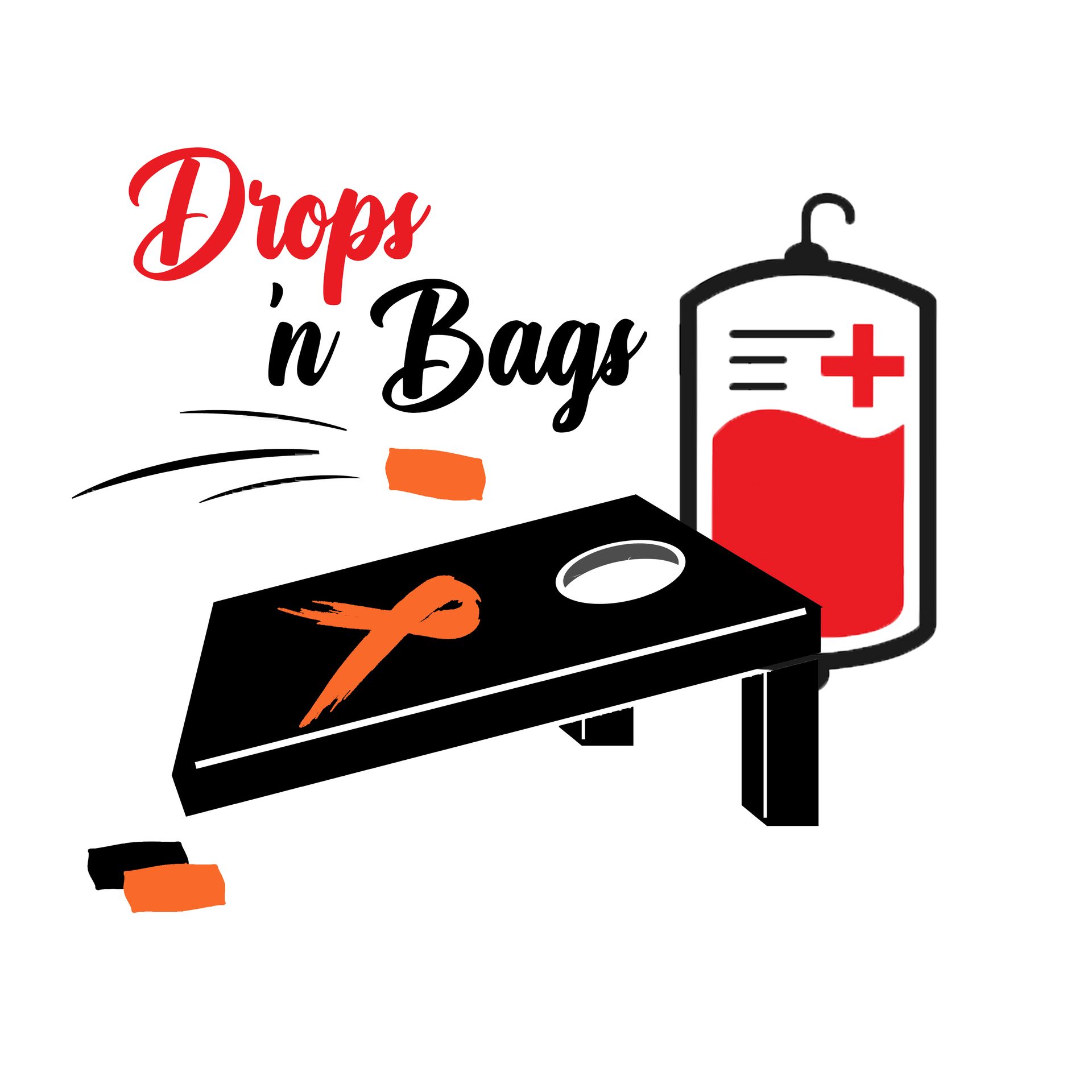 A logo for drops n bags , a company that sells cornhole.