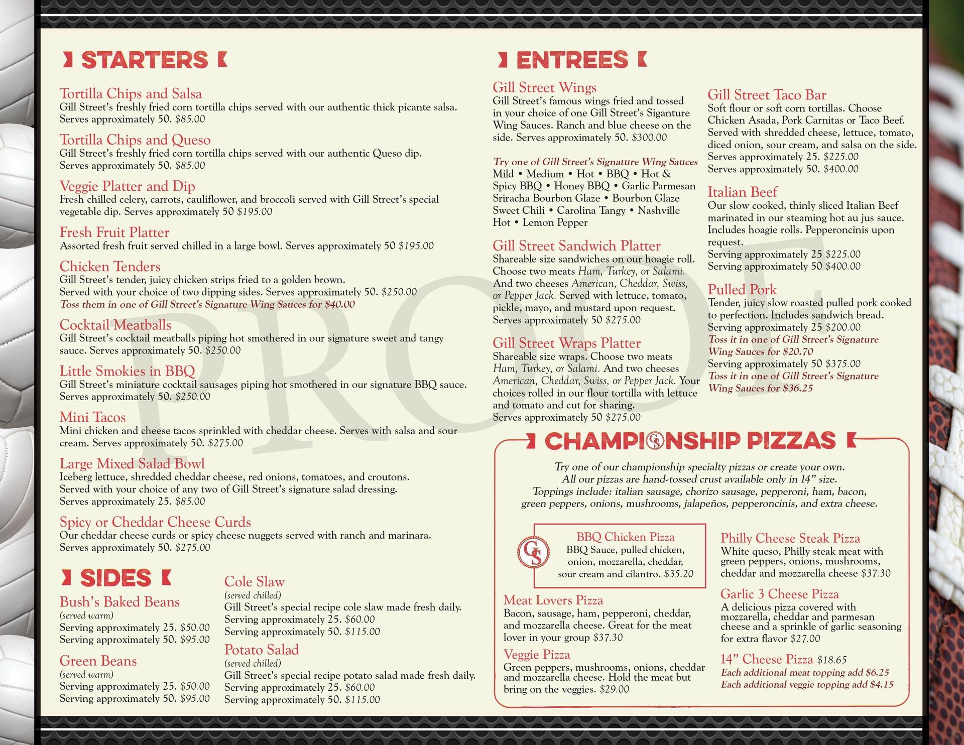 A menu for a restaurant
