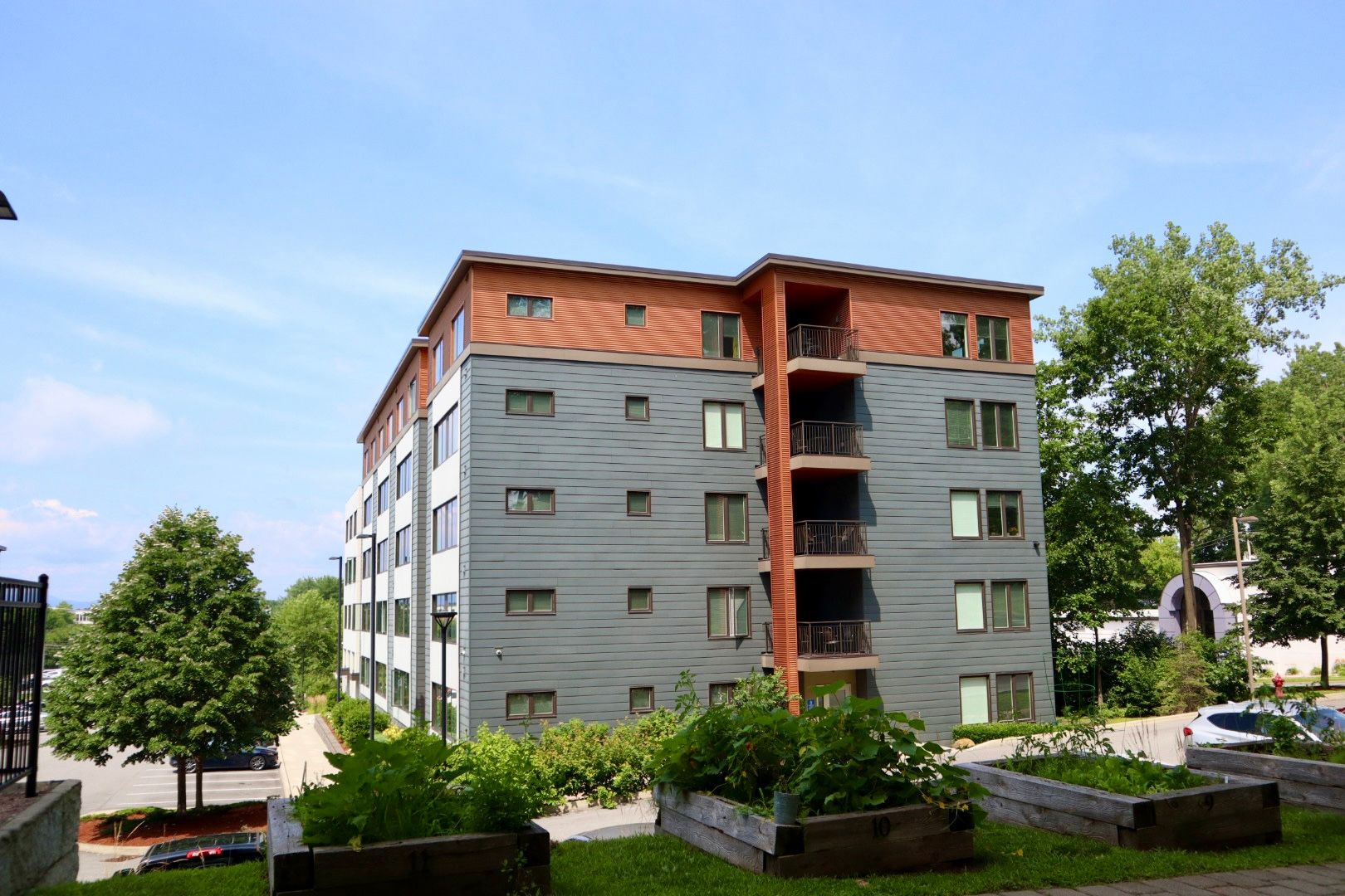 A large apartment building with a lot of windows