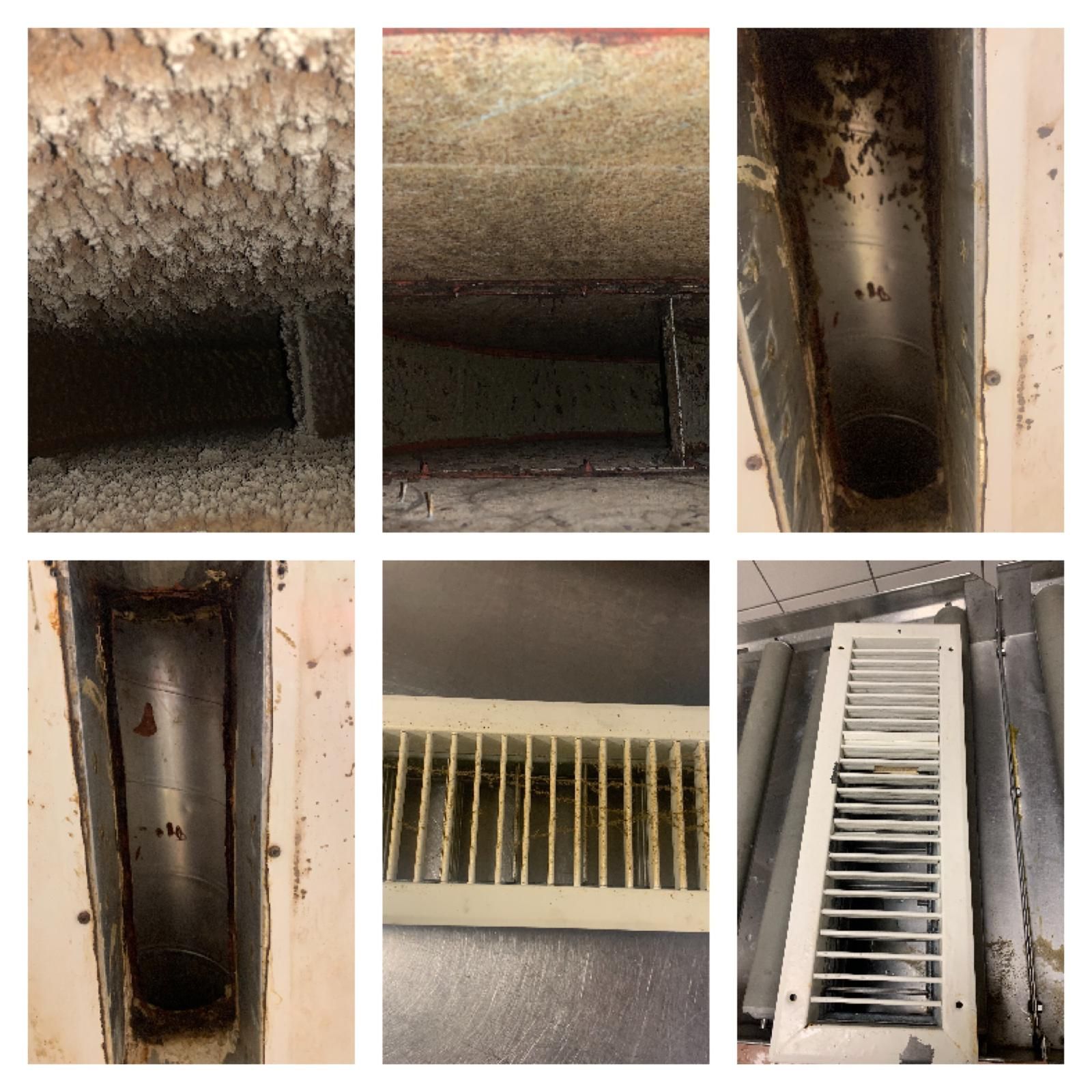 Un collage d'images montrant un conduit d'aération sale et un conduit d'aération propre