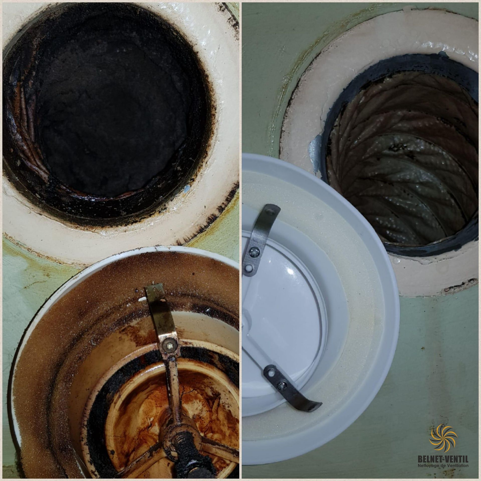 Une photo avant et après d'un drain sale et d'un drain propre