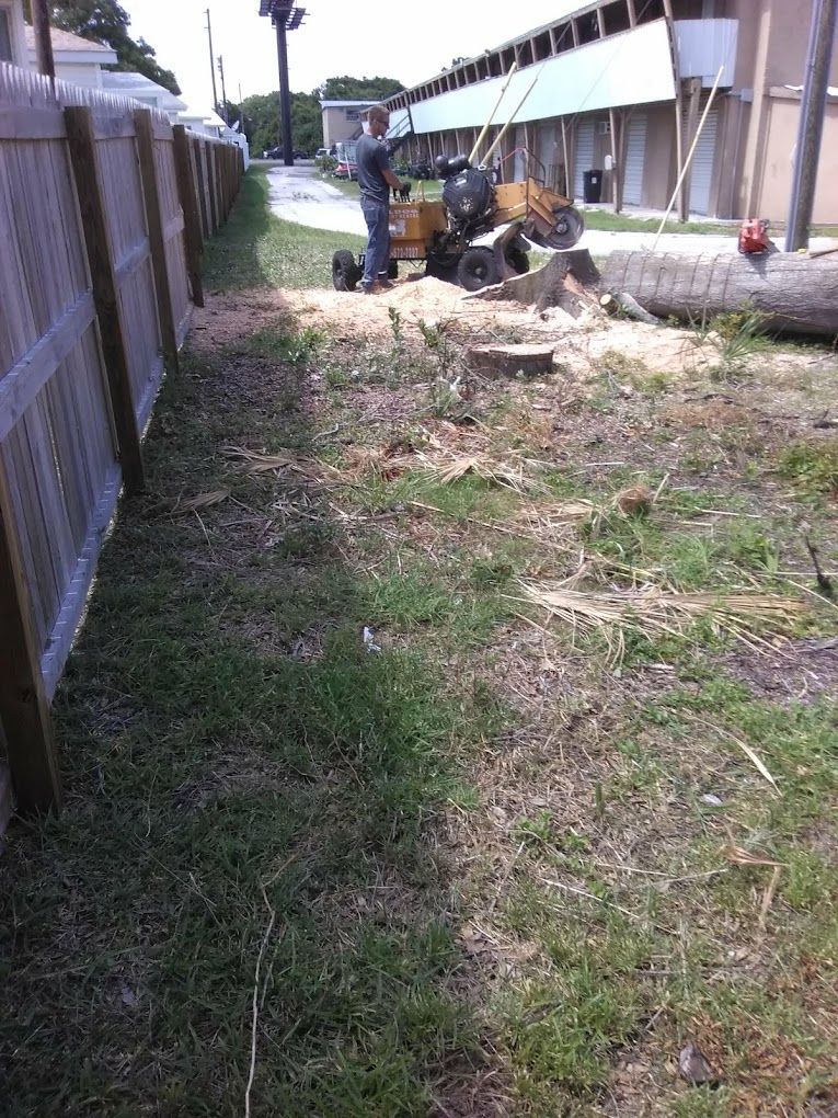 A man is using a tractor to remove a tree stump.
