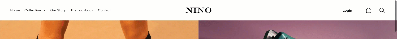 Sticky website header that remains fixed at the top of the page while scrolling, featuring the brand logo, navigation links, and a shopping cart icon.