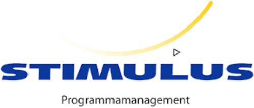 Een blauw en geel logo voor het beheer van het stimuleringsprogramma