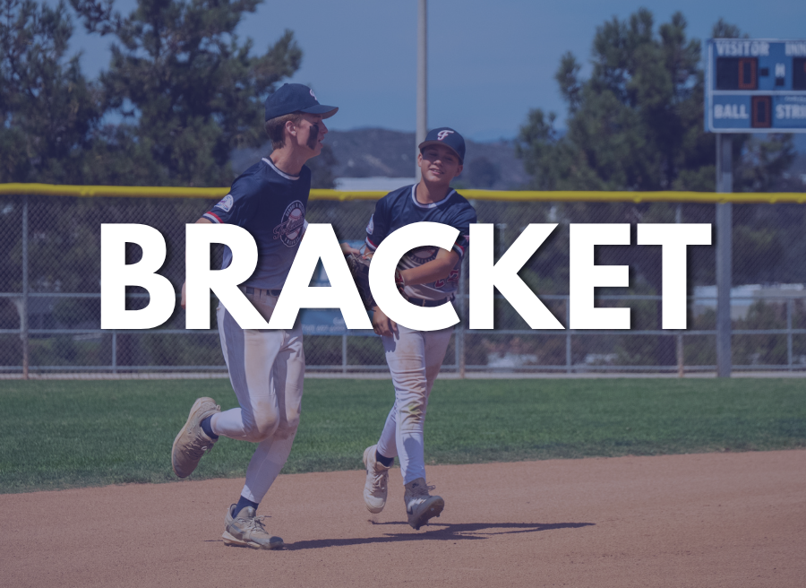 Two baseball players high-five on a dirt field, with “BRACKET” overlaid across the center.