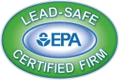 A lead safe certified firm logo on a green background
