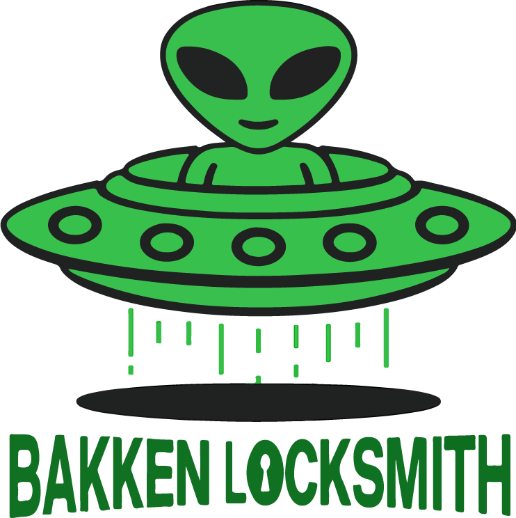 Green alien in a UFO above the words 