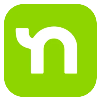 A green square with a white letter n on it