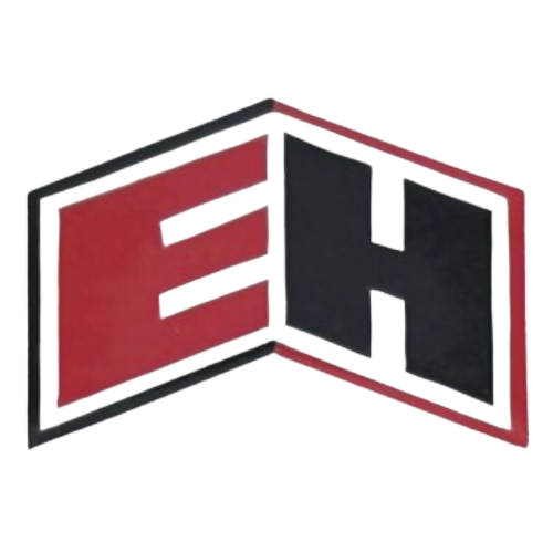Red and black geometric logo with 